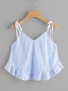 Romwe Self Tie Shoulder Frilled Hem Cami Top