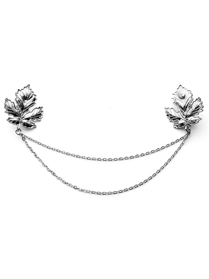 Romwe Silver Plated Leaf Chain Brooch