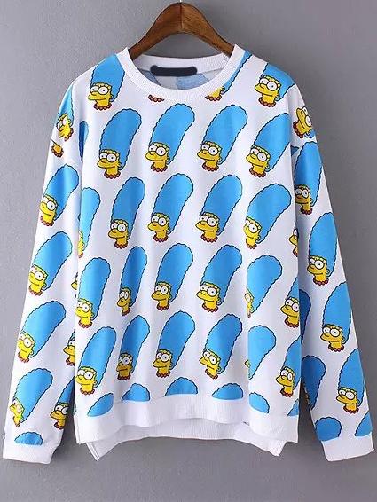 Romwe Simpson Print Side Slit Sweatshirt