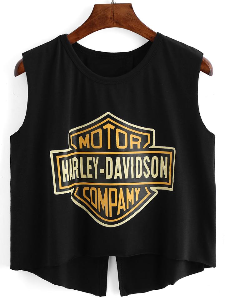 Romwe Letter Print Split Tank Top