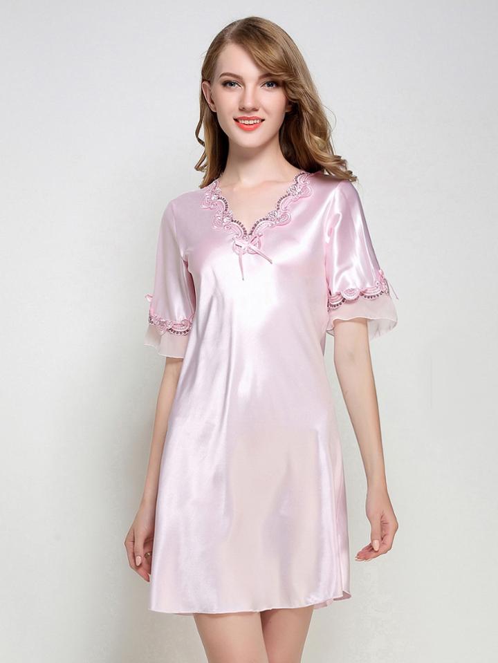 Romwe Satin Crochet Trim Frill Cuff Nightdress