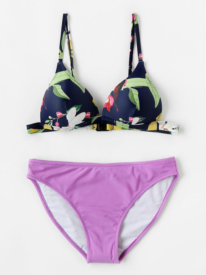 Romwe Tropical Print Mix & Match Bikini Set