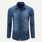 Romwe Men Vertical-striped Long Sleeve Denim Shirt