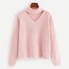 Romwe Solid Drop Shoulder Keyhole Neck Jumper