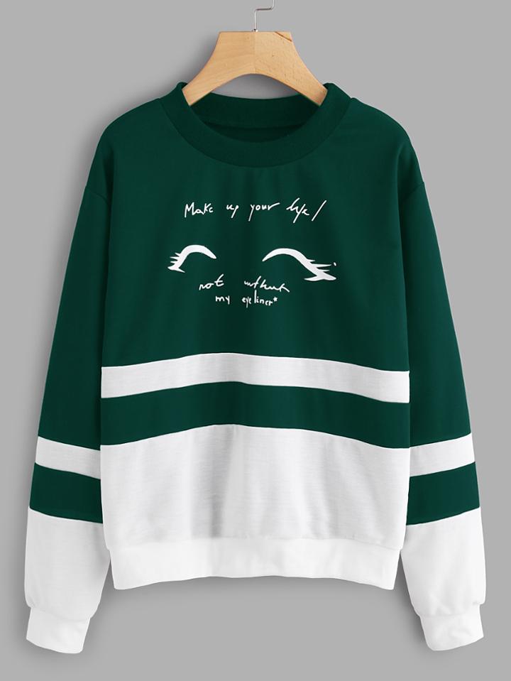 Romwe Letter Print Cut And Sew Sweatshirt
