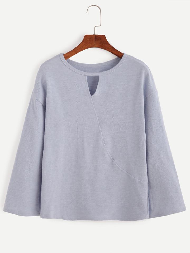 Romwe Blue Cutout Front Drop Shoulder T-shirt
