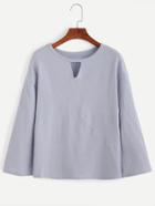 Romwe Blue Cutout Front Drop Shoulder T-shirt