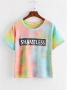 Romwe Tie Dye Letter Print Drop Shoulder T-shirt