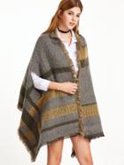 Romwe Grey And Yellow Eyelash Fringe Striped Fuzzy Shawl