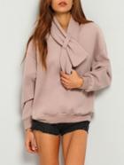 Romwe Pink Shawl Collar Long Sleeve Loose Sweatshirt