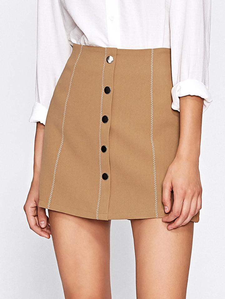 Romwe Single Breasted Front Skirt