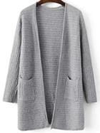 Romwe Grey Ribbed Split Side Longline Sweater Coat With Pocket