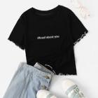 Romwe Lettuce Frill Letter Embroidered Tee