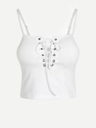 Romwe Eyelet Lace Up Front Cami Top