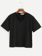 Romwe Black Strappy Neck Drop Shoulder T-shirt