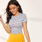 Romwe Ditsy Floral Print Form Fitting Tee