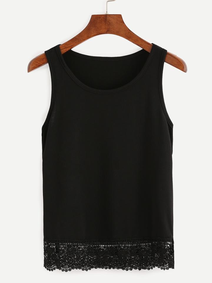 Romwe Black Lace Trim Tank Top