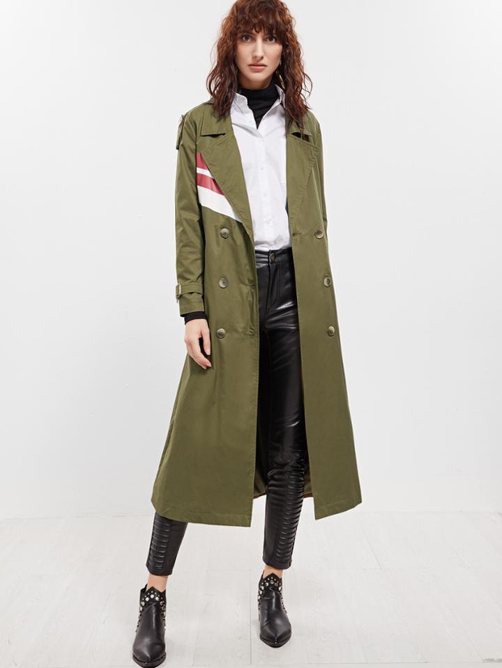 Romwe Olive Green Rain Shield Back Wrap Trench Coat