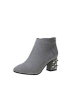 Romwe Faux Pearl Embellished Heeled Ankle Boots