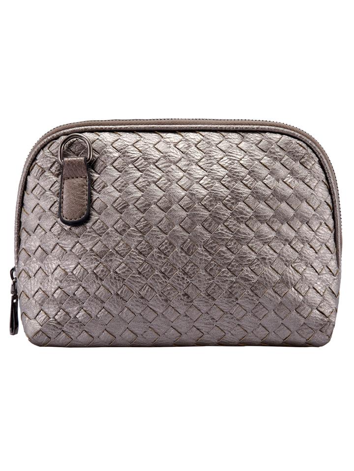 Romwe Copper Zipper Woven Bag