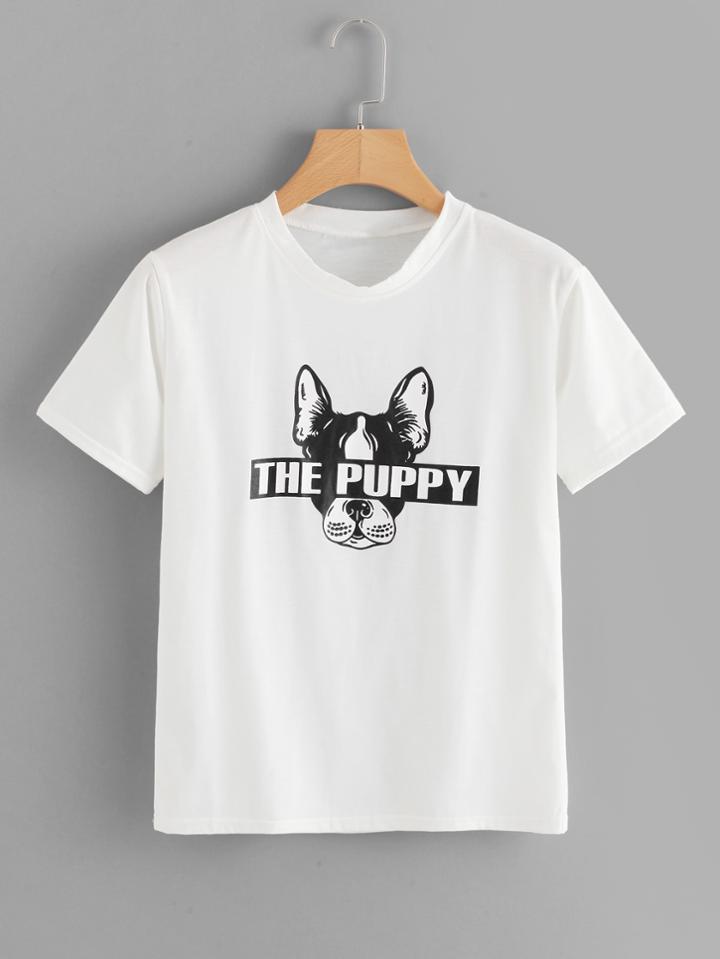 Romwe Puppy Print Tee