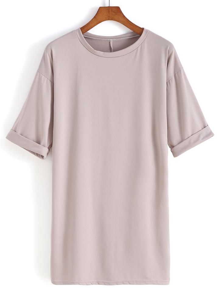 Romwe Apricot Round Neck Half Sleeve Loose Dress
