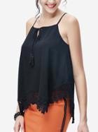 Romwe Lace Trimmed Tassel-tied Neck Cami Top