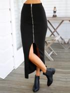 Romwe Zipper Slit Black Skirt
