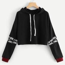 Romwe Plus Letter Print Drawstring Hoodie