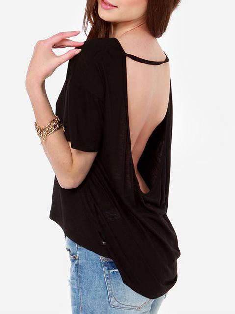 Romwe Open Back Loose T-shirt