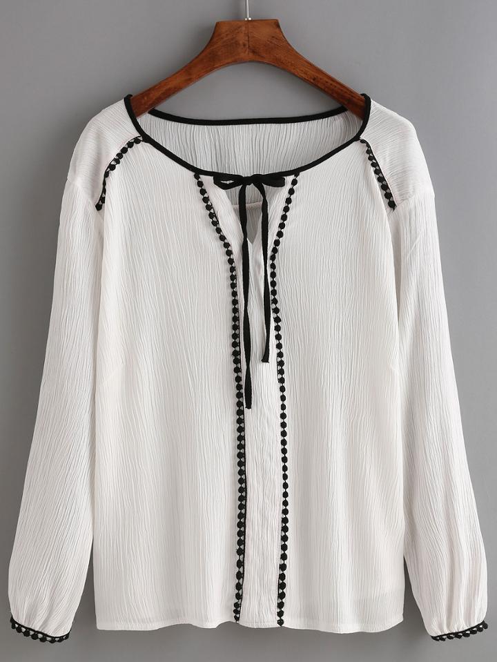 Romwe Contrast Lace Up Cut Out Blouse