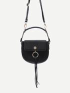 Romwe Black Tassel Trim Faux Leather Saddle Bag