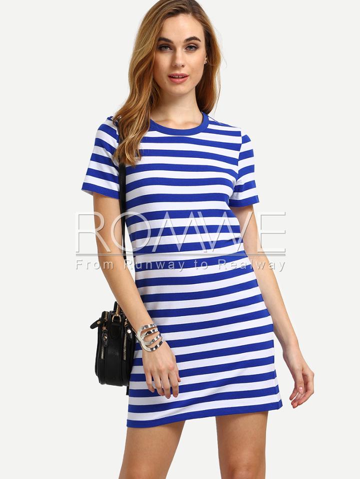 Romwe Multicolor Short Sleeve Striped Casual Dress