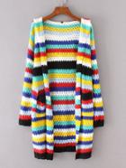 Romwe Block Striped Longline Hooded Cardigan