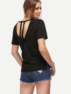 Romwe Black Cut Out Back High Low T-shirt