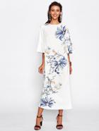 Romwe Trumpet Sleeve Flower Print Dress