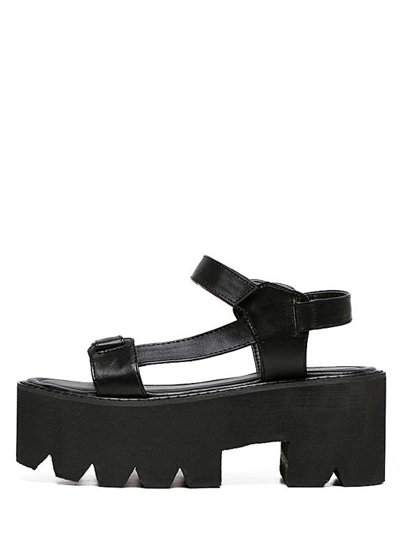 Romwe Black Peep Toe Velcro Platform Sandals