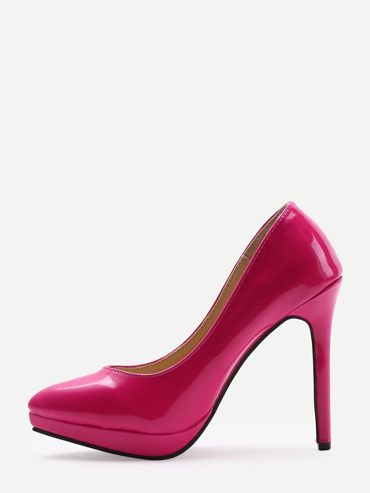 Romwe Rose Red Faux Patent Leather Pumps