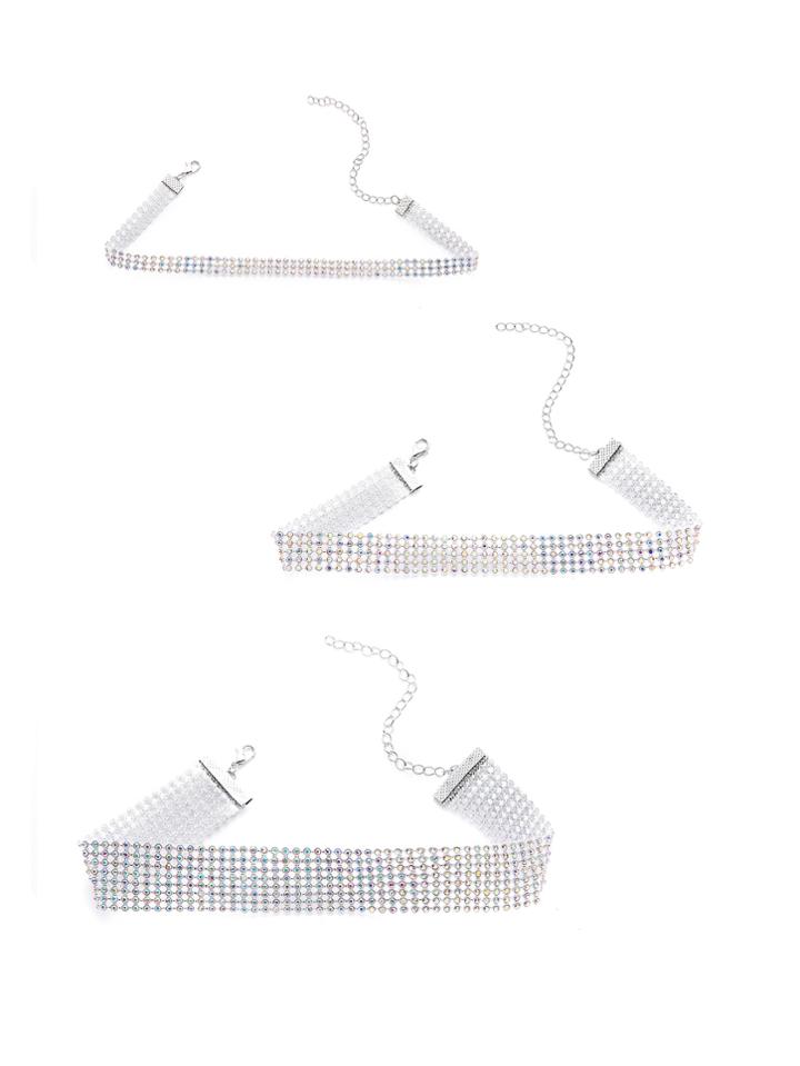 Romwe Multicolor Rhinestone Wide Choker Set