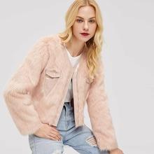 Romwe Pocket Front Faux Fur Coat