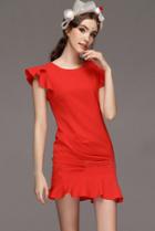 Romwe Ruffle Sleeve Peplum Hem Red Dress