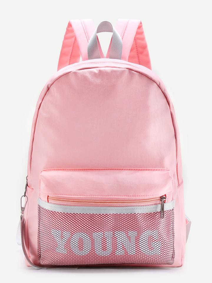 Romwe Mesh Pocket Design Canvas Backpack