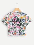 Romwe Letter Print Floral Tee