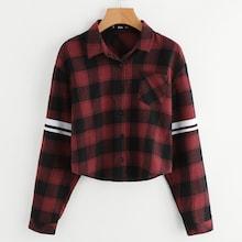 Romwe Varsity Striped Patch Pocket Check Shirt