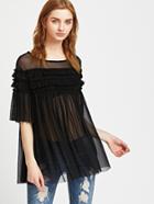 Romwe Frill Detail Pleated Swing Mesh Top