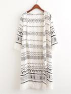 Romwe Chevron Print Fringe Trim Cover Up