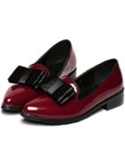 Romwe Wine Red Point Toe Bow Patent Leather Flats