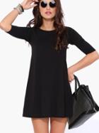 Romwe Black Half Sleeve Casual Dress
