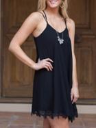 Romwe Black Spaghetti Strap Lace Insert Casual Dress