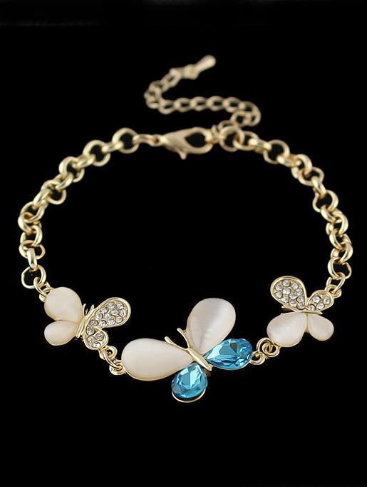 Romwe Blue Gemstone Gold Link Bracelet